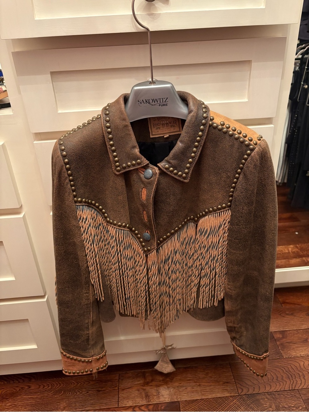 Double D Ranchwear Rough Riders Leather Fringe Studded Western Jacket Size M